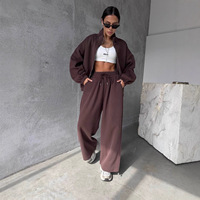 Ensembles de survêtements printemps pour femmes : sweat à capuche zippé et pantalon de jogging coupe ample – Tenue de sport athleisure 2 pièces