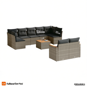 Ensemble de canapé de jardin en rotin avec table, coussins gris foncé, mobilier d'extérieur, 6 places, design contemporain - Product Image 1