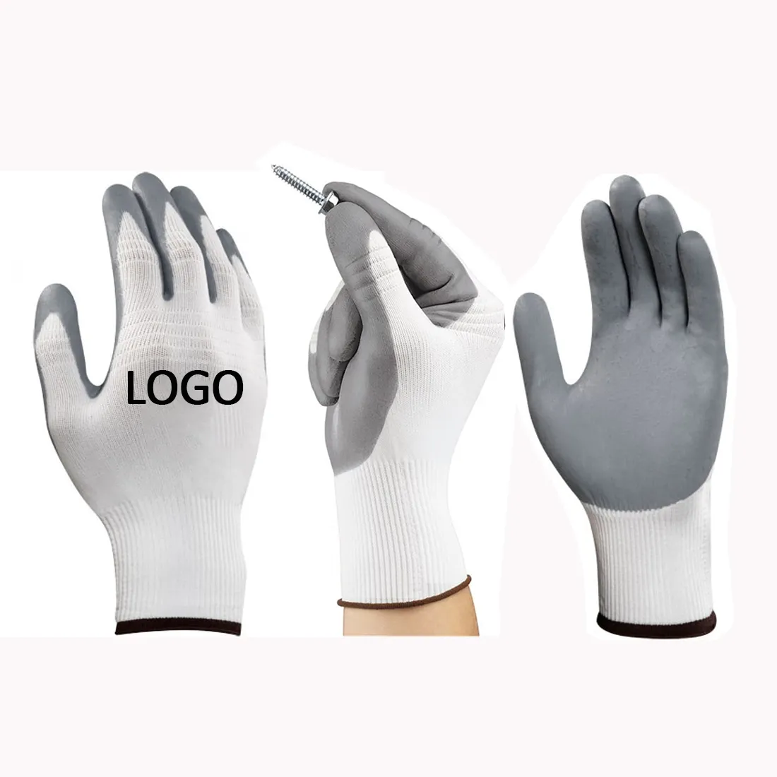 Grease Oil Grip Safety Glove Anti slip Micro Foam Nitrile Coating Gray Work Gloves Automotive Construction guantes de nitrilo