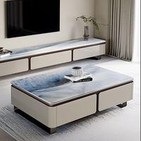 Juego de Mesa de Centro Moderno de Lujo Contemporáneo de Piedra Sinterizada y Madera con Almacenamiento, Diseño Duradero para Múltiples Usos en Sala de Estar, Dormitorio y Comedor