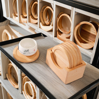 Personnalisé naturel rond bambou acacia noyer Pot à boire Thé Tasse à café couleur unie Tapis en bois