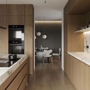 Armoires de cuisine en bois mélaminé personnalisées à haute brillance Grands ensembles complets modernes pour les projets de centre commercial Étanche à l'humidité pour l'île - Product Image 2