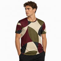 T-shirt pour homme en popeline 3D AOP 100% polyester ivoire bordeaux olive à séchage rapide respirant col rond avec motif