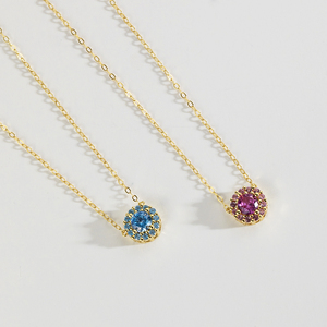 FUAMAY 8MM 925 Sterling Silver Coin Pendentif Collier À La Mode Bleu Saphir Rubis Halo Diamant Style Principal Pierre Zircon pour Les Mariages - Product Image 4