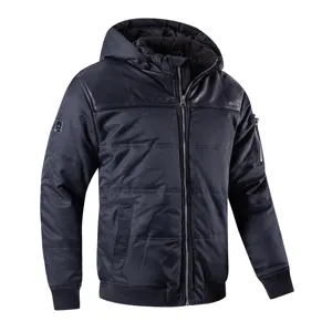 Custom Outdoor Men Jacket With Pu Fabric For Puffer Padding Black Color Winter Jacket