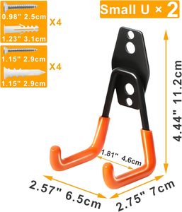Crochets muraux en acier au carbone antidérapants de qualité supérieure en forme de U - Marque YOYOW Finition noire pour outils de jardin, vélos et plus - Product Image 2