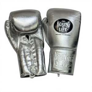 ถุงมือชกมวย No Boxing No Life สีเงิน แบบผูกเชือก สำหรับฝึกซ้อมและแข่งขัน  หนังวัวแท้สำหรับผู้ใหญ่ ถุงมือชกมวยสั่งทำพิเศษ ทำด้วยมือ - Product Image 2