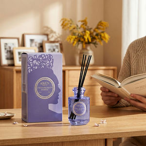 Diffuseur de parfum d'ambiance Aikun en verre texturé violet motif fleur de cerisier avec bâtonnets noirs et coffret cadeau imprimé – Décoration parfumée pour la maison - Product Image 1