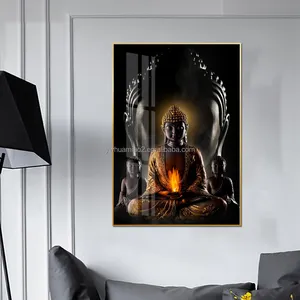 זהב שאקיאמוני בודהה פסל בודהיזם בד קריסטל פורצלן זכוכית מודרני קיר ציור בודהה אמנות