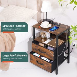 Table de chevet industrielle SENYU avec 2 tiroirs, plateau en bois, armoire de rangement ouverte, meubles modernes pour chambre à coucher, table d'appoint pour salon - Product Image 6