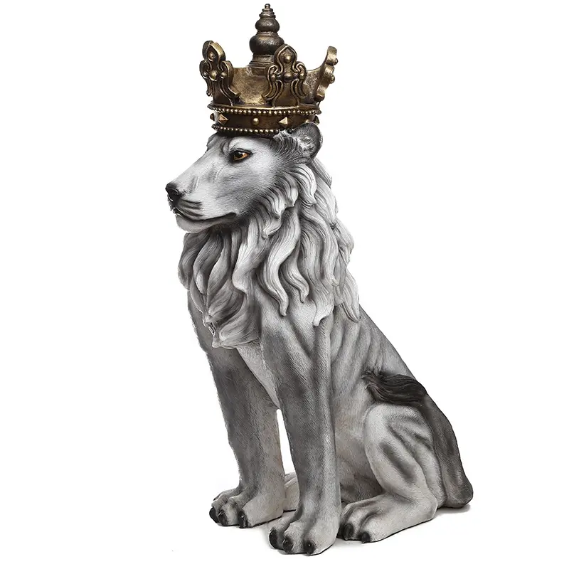 Estatueta decorativa interna de leão de resina, enfeites de estatueta de leão