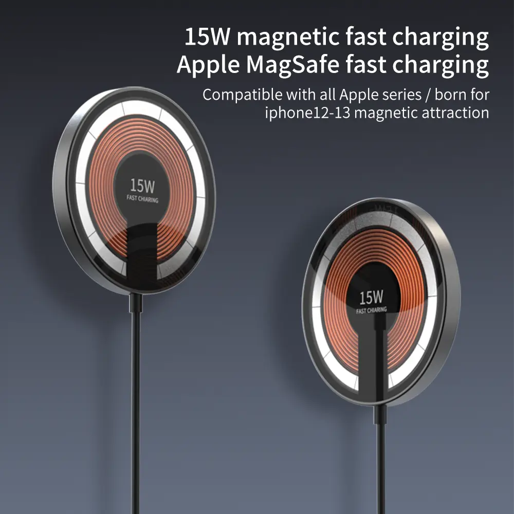 15wQiワイヤレス充電器デスクパッドワイヤレス充電ステーション透明磁気ポータブル高速ワイヤレス充電器スタンド