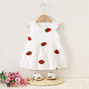 Vestito Estivo Coreano Dolce per Bambine 1480, Nuovo Abito con Ricamo a Fragola, Vendita Calda di <span class=keywords><strong>Abbigliamento</strong></span> per Bambini all'Ingrosso - Product Image 3