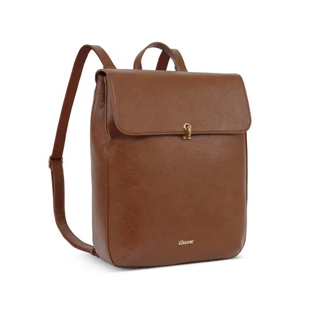 Custom logo 100% pu backpack brown color travel backpack bag laptop bag leather women's bag backpack