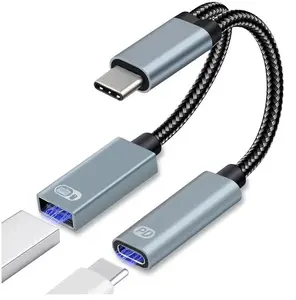 2合1型C OTG适配器编织母线适配器USB到Type-C接口转换器电缆，用于手机充电