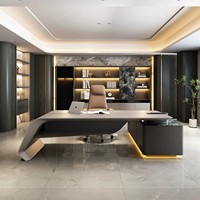 Bureau de direction de style italien de luxe, haute technologie, pour PDG, manager, bureau commercial, bureau de direction haut de gamme, design moderne minimaliste, en bois