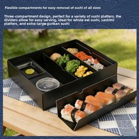 Boîte à emporter haut de gamme pour cuisine japonaise, type tiroir avec compartiments à sauce, en carton blanc de qualité alimentaire, jetable, pour pique-nique et sushis, avec couvercle coulissant