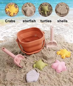 Hot Selling <b>Silicone</b> Colorful Beach Toy Sets Beach Accessories Sand Bucket Toy Bathing Suitable for Baby - Product Image 4