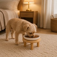 Bol surélevé pour animaux de compagnie avec support en bambou, bol de nourriture en céramique blanche surélevé pour chat, chien, petits animaux