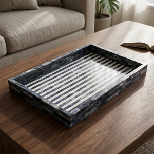 Bandeja Decorativa Rectangular de Mármol con Patrón de Rayas Horizontales para Encimera de Baño, Bandeja de Servicio Personalizada, Nueva - Product Image 1