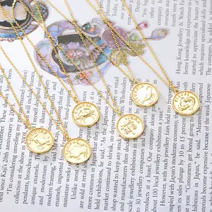 Colar de prata esterlina 925, moeda dourada, pingente do zodíaco, astrologia, lindo colar de horóscopo de joias inspirado