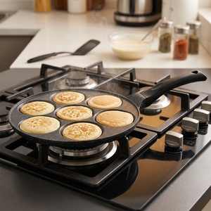 Poêle à frire <span class=keywords><strong>mini</strong></span> antiadhésive à 7 trous en fonte avec fond spiralé, poignée en bakélite, design dessin animé, compatible lave-vaisselle, pour cuisinière à gaz - Product Image 3