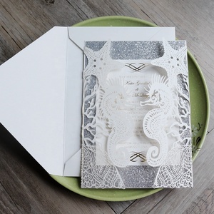 Invitations de mariage uniques sur le thème de l'été, coquillages, animaux marins, <span class=keywords><strong>papier</strong></span> découpé au <span class=keywords><strong>laser</strong></span> - Product Image 5