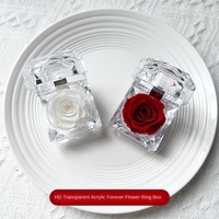 Boîte à bague transparente en acrylique avec rose éternelle, cadeau romantique pour fiançailles, mariage, anniversaire, vente en gros, pour petite amie, importation Chine