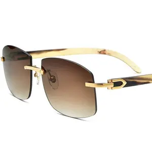 Benutzer definiertes Logo Luxus Marken designer Randlose Sonnenbrille Herren Hochwertige Big Square Rahmenlose Sonnenbrille Man Shades