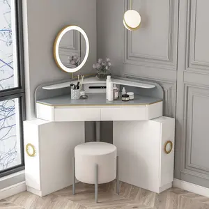 北欧轻豪华小卧室INS角多功能梳妆台桌，带镜子和抽屉