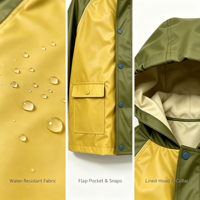 Veste imperméable à capuche pour enfants SEMLAI, écologique, à blocs de couleur, en PU, avec poches à rabat, vêtements de pluie pour enfants, coupe-vent, doublure en polaire