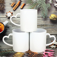 Tasses à sublimation avec logo imprimé personnalisé, transfert de chaleur, en porcelaine, café blanc, pour couples, amour, forme de poignée en cœur, 11oz
