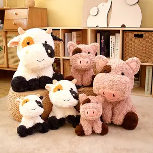 Simulation Cute Milk Cow Plush Toys Cartoon Stuffed Animals Cattle Adorable Spotted Pig Plushie Doll