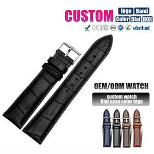 20mm Black Brown Elastic Real Cow Leather Watch Band Besseron BD005 Alligator & Crocodile Design Low MOQ in Stock - Product Image 1