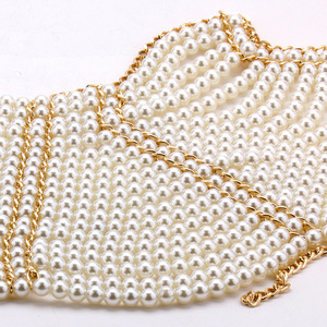 Collier de corps en perles pour <span class=keywords><strong>femme</strong></span>, chaîne de corps avec grosses perles, haut court épais, soutien-gorge en <span class=keywords><strong>maille</strong></span>, collier ras du cou, écharpe d'épaule, bijoux, costume - Product Image 4