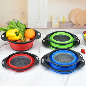 Colador plegable de silicona con doble asa, cesta coladora plegable para lavar frutas y verduras en la cocina - Product Image 1