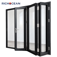 Portes pliantes en aluminium RICHOCEAN à 3 panneaux, étanches, à double vitrage, pour patio, appartement, porte extérieure pliante