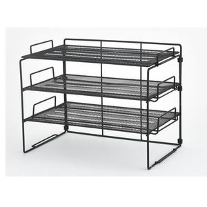 Metal Three Tier File Rack 36x24x27cm <b>Desk</b> Organizer Storage Basket Office Supplies Black Foldable Filing <b>Cabinet</b> - Product Image 2