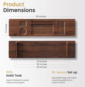 Plateau de bain en bois de teck, plateau de bain réglable de 35 pouces pour baignoires autoportantes, <span class=keywords><strong>avec</strong></span> support antidérapant pour téléphone et verre à vin - Product Image 3