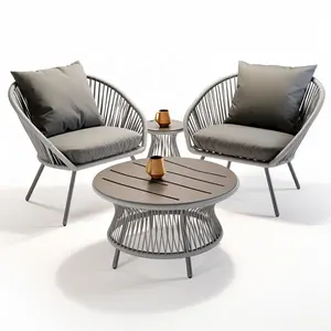 Outdoor garden furniture, aluminum alloy rope chair gray rope outdoor leisure table and chair set