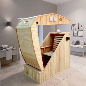 Lò xông hơi khô bằng gỗ Hemlock nguyên khối 1000W, bán chạy năm 2025, kiểu nửa thân, tích hợp điều khiển hồng ngoại xa và phụ kiện - Product Image 3