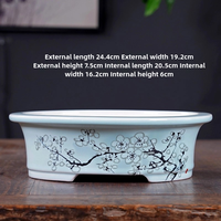 Pot Bunga Bonsai Oval Buatan Tangan Yi Xing Grosir 24,5 cm Pot Porselen Dekoratif Bertema Tanaman Berlapis Biru Putih dengan Drainase
