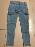 Jean cargo skinny empilé pour homme, effet usé, multi-poches, coupe slim, en denim, style streetwear, pantalon décontracté pour le quotidien