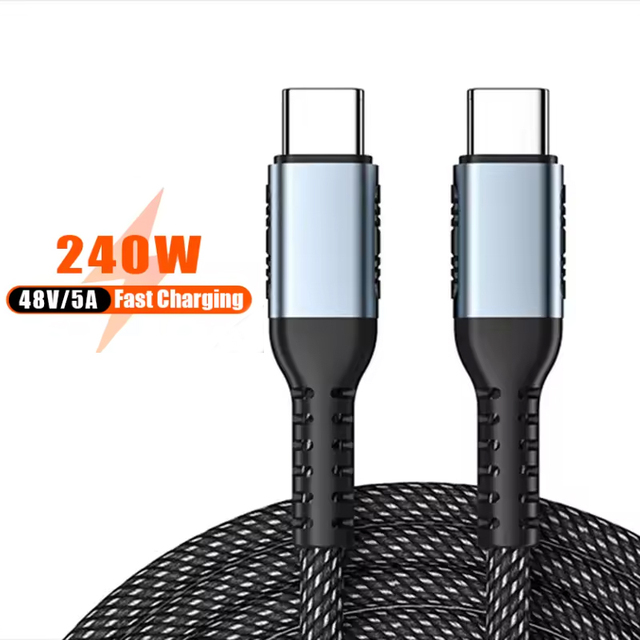 New Trend 240W USB-C to USB-C Braided Fast Charging Cable 1M/2M for IOS & Printers with Pure Copper Conductor