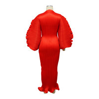 Robe longue plissée unie pour femme, col rond, manches lanternes, coupe sirène moulante, idéale pour soirée, mariage ou fête