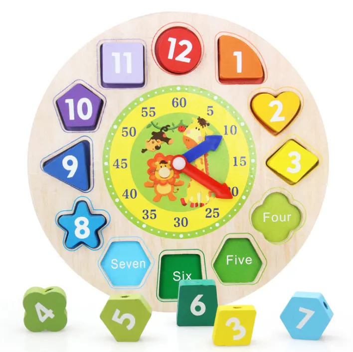 Деревянные часы головоломка Монтессори Обучающие Детские игрушки 12 чисел нить Цифровая форма соответствующие блоки игрушки