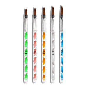 Juego de 5 pinceles para uñas con diseño de cristal, flores coloridas en 3D, espiral, fibra artificial, mango de plástico, herramientas de manicura acrílica. - Product Image 1
