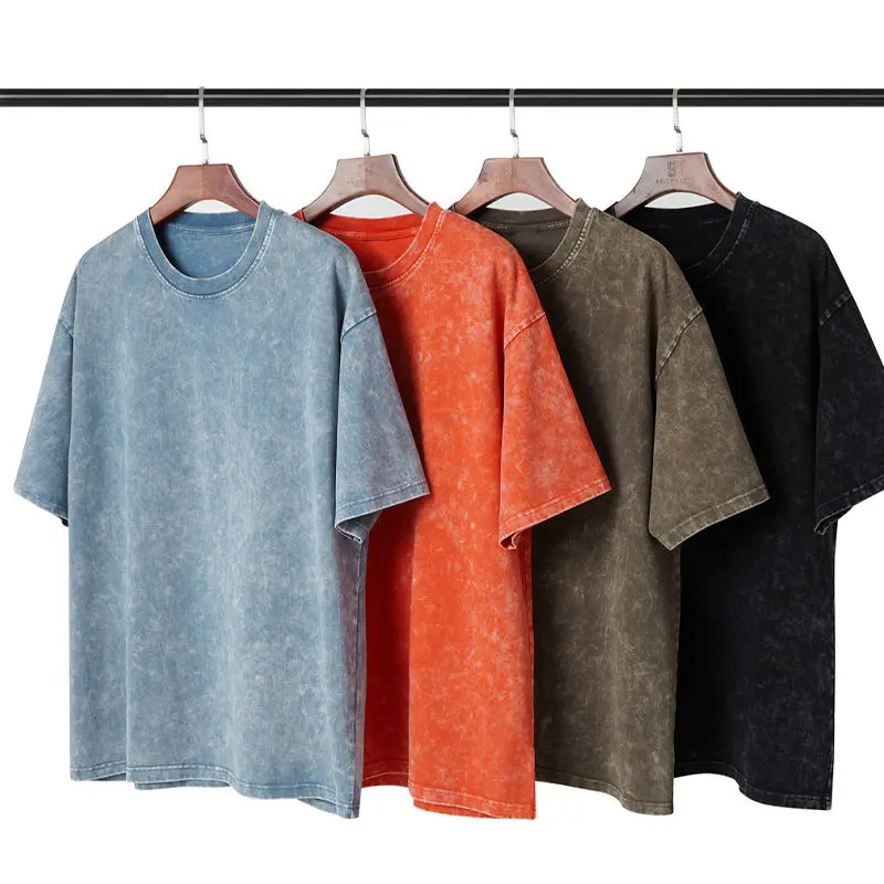 Custom 330g 100% cotton Heavyweight Blank mans T-Shirt Washed T Shirt High Street Style Oversized Plus Size Tee shirt