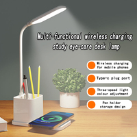 Lampe de bureau LED sans fil 15W avec chargeur rapide, veilleuse, tube flexible en silicone, angle d'éclairage réglable à 360° et support pour stylo