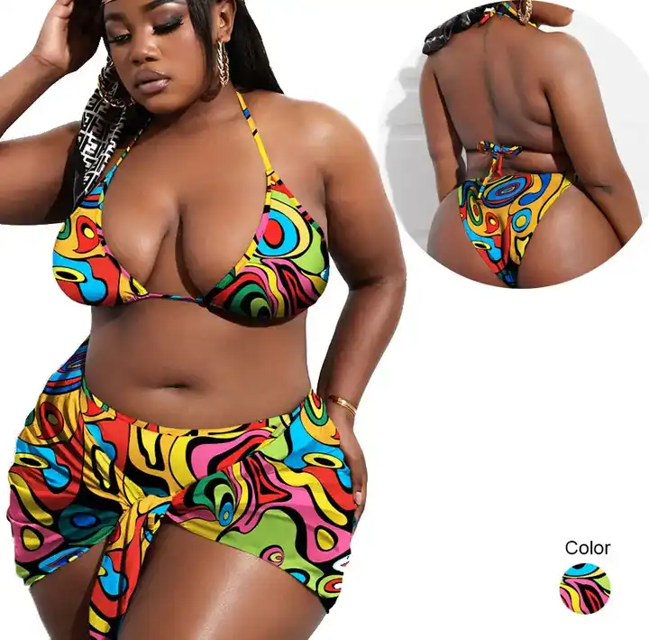Ethnic Print Plus Size Swimsuit Bikini